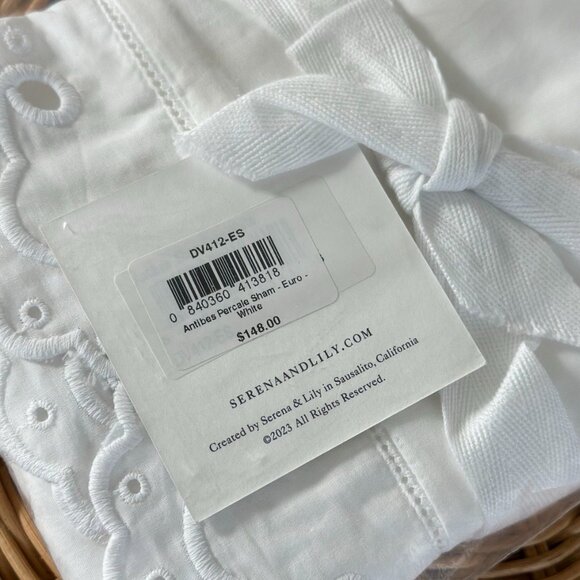 NEW Serena & Lily Antibes Eyelet Percale Euro Pillow Sham-White